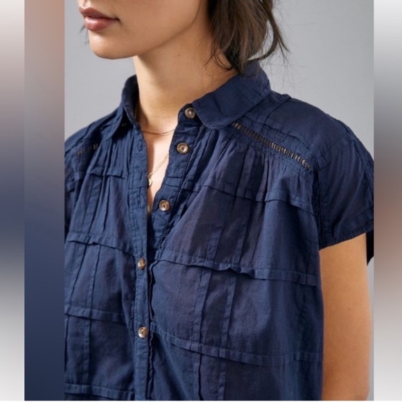 Anthropologie Pilcro Serena Surf Navy Top (XS) - Picture 3 of 6